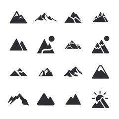 Set of mountain icon for web app simple silhouettes flat design - obrazy, fototapety, plakaty