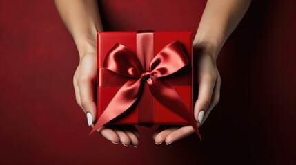 Woman holding hands red gift box
