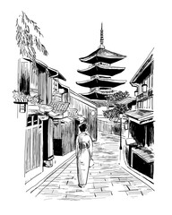 京都のスケッチ - obrazy, fototapety, plakaty