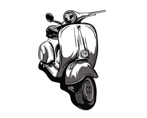 cartoon scooter on a white background - obrazy, fototapety, plakaty