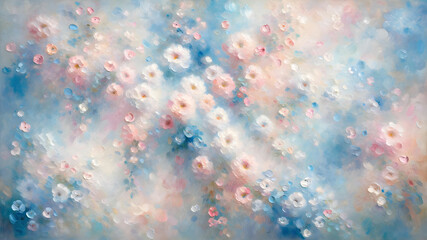 Abstract floral background with pink and blue flowers.