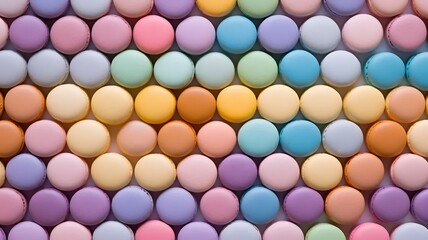 Fototapeta premium colorful macarons arranged in a perfect line, Generative AI.
