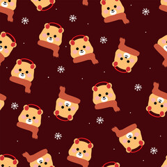 Seamless pattern with cute cartoon bears wearing scarves, on fabric, textile, gift wrapping paper. colorful vector for children, flat style