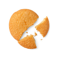 Broken tasty Danish butter cookie isolated on white, top view