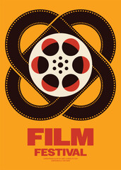 Movie and film festival poster template design background modern vintage retro style with filmstrip