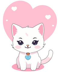 Adorable cat with a heart - Kawaii design