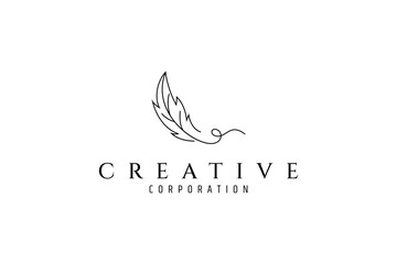 Feather logo with line art style design template - obrazy, fototapety, plakaty