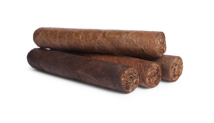 Cigars wrapped in tobacco leaves isolated on white