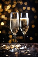 Elegant Celebration: Two Glasses of Bubbly Delightfully Cheers and Sparkles