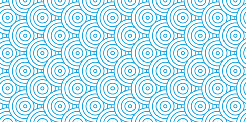 Seamless geometric ocean spiral pattern and abstract circle wave lines. blue seamless tile stripe geomatics overlapping create retro square line backdrop pattern background. Overlapping Pattern.