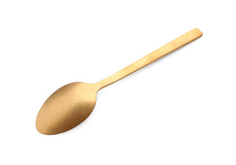 One new golden spoon isolated on white
