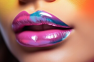 Closeup shot of beautiful female lips with bright makeup. Beauty, fashion.