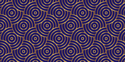 Fototapeta na wymiar Seamless pattern with waves and geometrics technology gold color circle tile and fabric textile backdrop background. pattern of the floral vintage decoration vector wallpaper spiral retro texture.
