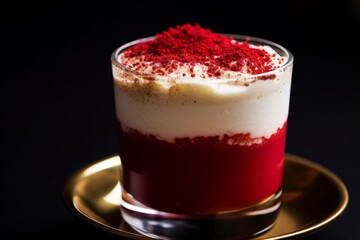 A deliciously rich and creamy red velvet beverage captured in a close-up shot