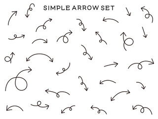 シンプルな矢印アイコンセット。ベクター、イラスト、手書き、線、上下、左右
