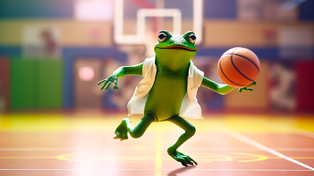 Frog playing basketball