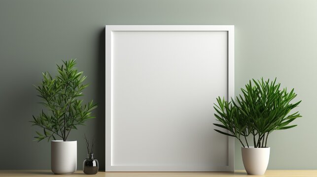empty room with blank frame and  green grass and window