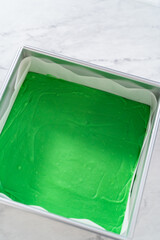 Green fudge with red hearts