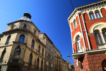 Obraz premium European ornate buildings in the Austrian-Hungarian neighborhood of Sarajevo 