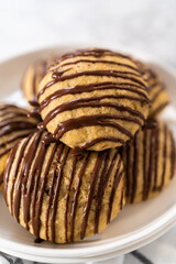 Banana cookies with chocolate drizzle