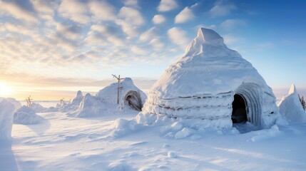 Inuit House Igloo Photography in Winter Landscape Photography - obrazy, fototapety, plakaty