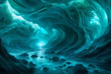 Luminous azure waves meeting emerald currents in an ethereal realm 