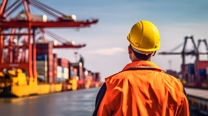 Logistics Technology, Container Shipping and Global Trade, Safety Training and Workshops in the Workplace, Port Operation, Workers in Logistics, Portraits and Lifestyle, Cargo Handling - obrazy, fototapety, plakaty