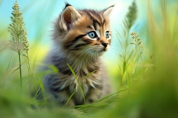 Naklejka na ściany i meble Close-up of cute cat gazing at something with beautiful bokeh background