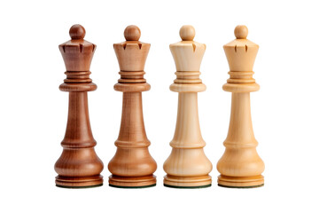 Brown and white pawn set, Wooden chess pieces isolated on transparent and white background