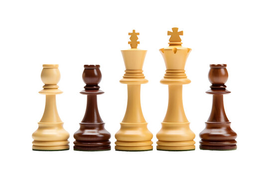 Chess pieces, king, queen, pawns, isolated on white and transparent background