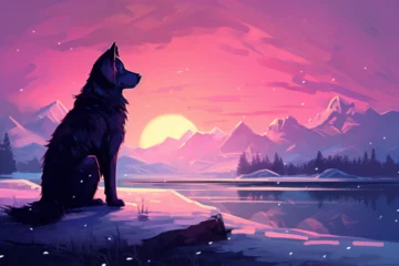 Fototapeten illustration of the view of a wolf in winter © Imor