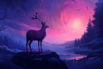 a deer
winter landscape illustration