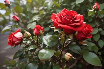 red roses in garden photo