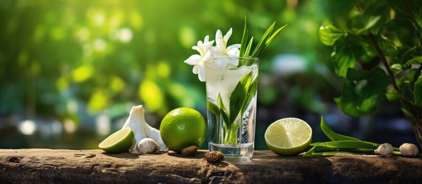 In the beautiful tropical summer background surrounded by the lush green nature and vibrant white flowers I enjoyed cooking with fresh herbs and spices adding a sprinkle of garlic and a kic