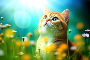 Fototapeta na wymiar Close-up of cute cat gazing at something with beautiful bokeh background