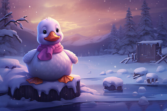 illustration of a duck in winter