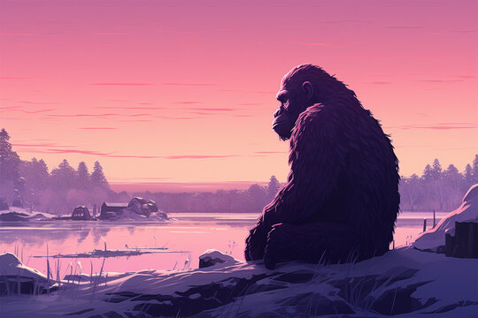 illustration of a view of a gorilla in winter