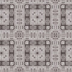 Traditional grey mosaic seamless pattern print. Fabric effect mexican patchwork damask grid Square shape symmetrical background textile . Creative colorful graphic design.