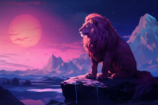 illustration of the view of a lion in winter