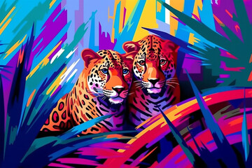 Fototapeta na wymiar wpap mother leopard and her cub in the forest