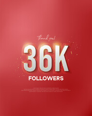 Thank you 36k followers with white numbers wrapped in shiny gold.