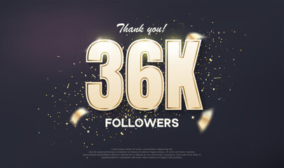 Followers design 36k achievement celebration. unique number with luxury gold