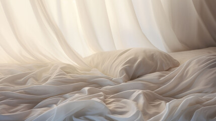 Delicate white fabric and pillow evoke a sense of comfort and serenity in a cozy environment