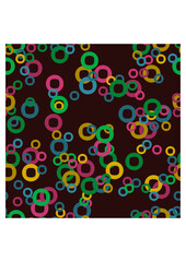 Editable Vector of Abstract Bright Colorful Circles Seamless Pattern With Dark Background and Decorative Element