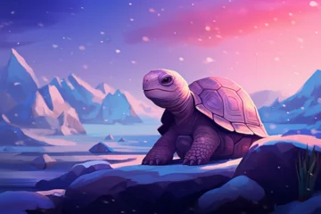 Stoff pro Meter illustration of a turtle scene in winter © Imor
