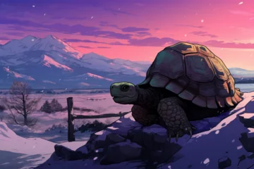 Fotobehang illustration of a turtle scene in winter © Imor