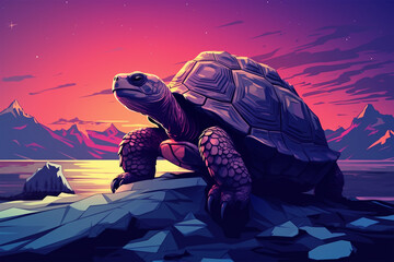 illustration of a turtle scene in winter