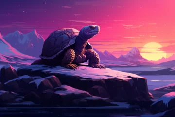 Zelfklevend Fotobehang illustration of a turtle scene in winter © Imor
