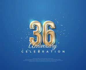 Fototapeta na wymiar 36th anniversary with a luxurious design between gold and blue. Premium vector for poster, banner, celebration greeting.