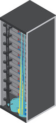 アイソメトリックなサーバーラック内の配線のイメージ素材
